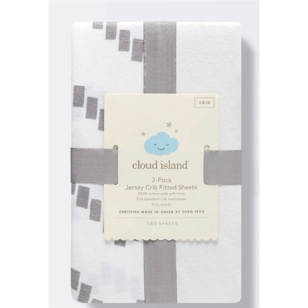 Cloud Island 2-Pack Jersey Crib Fitted Sheets White Gray Geometric 100% Cotton
